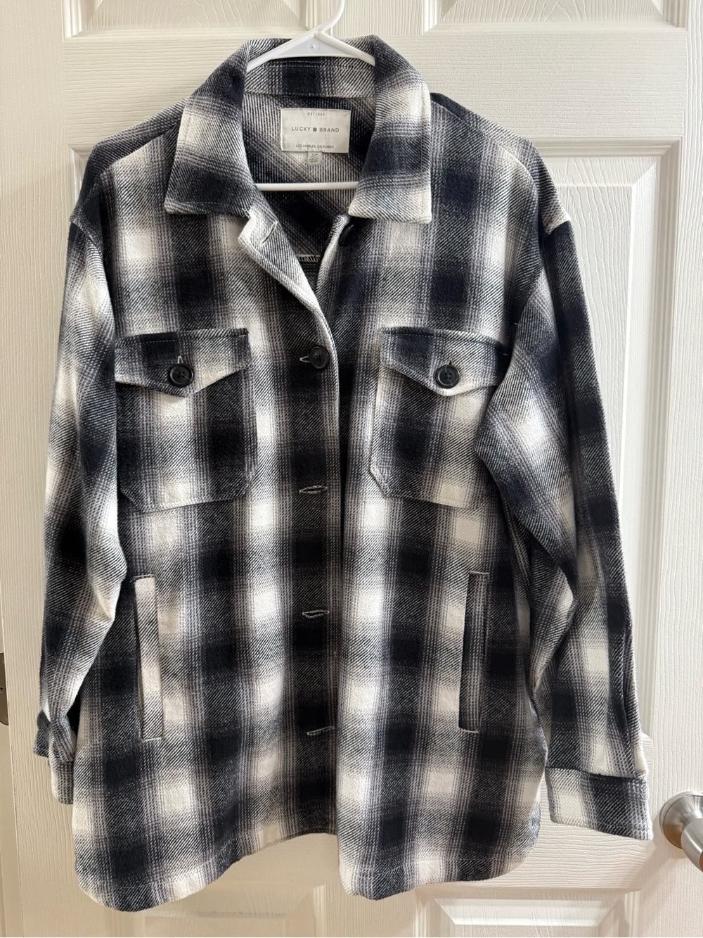 Lucky Brand Black and White Plaid Utility Jacket